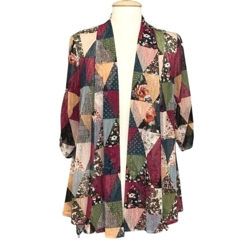 Ali Miles Womens Top PM Patchwork Floral Geometric Sheer Cover Up Boho Country